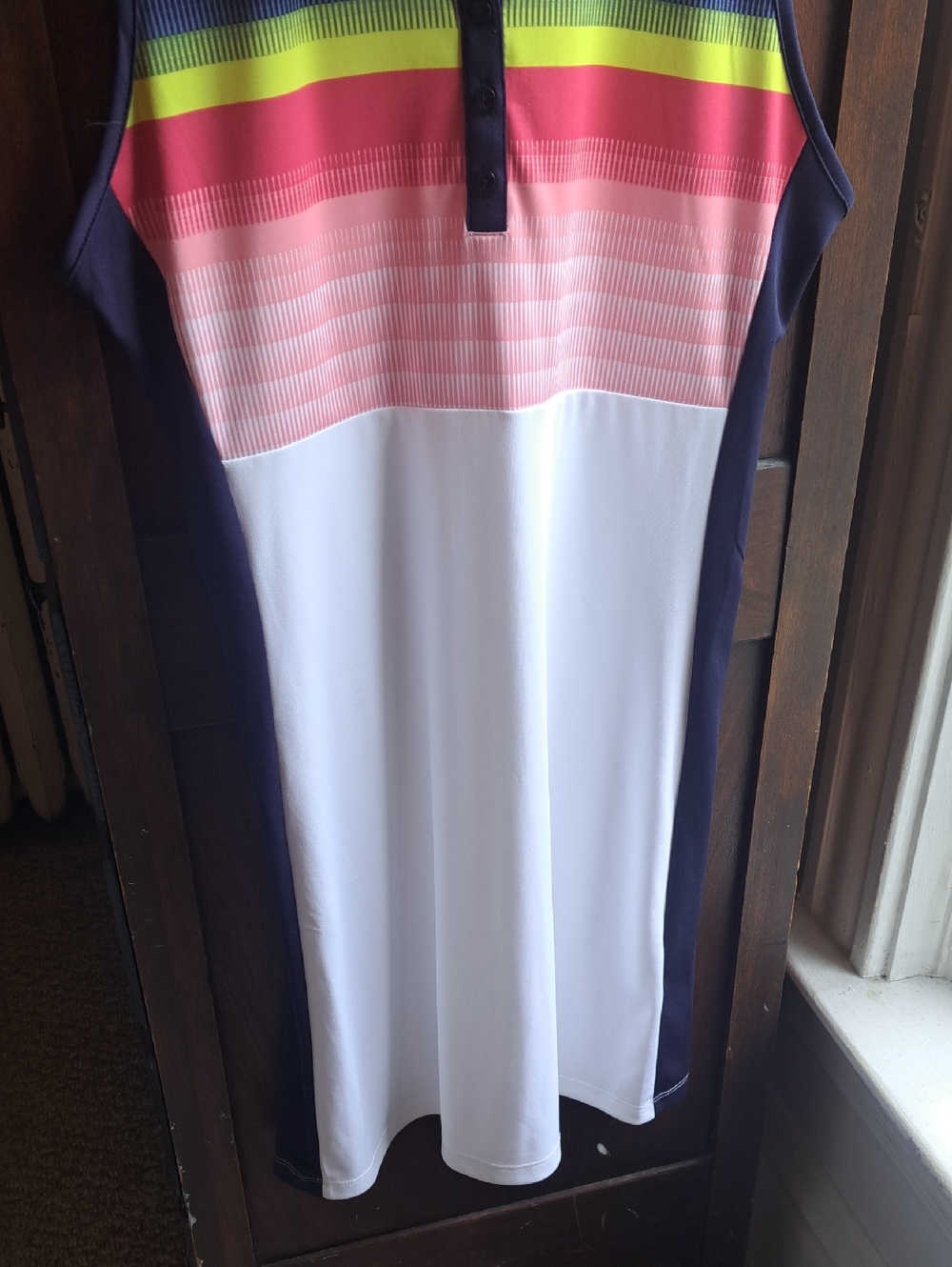 Callaway Woman's Size Med  White Stripe  Polo Top with Navy Collar Golf Dress - Picture 4 of 5